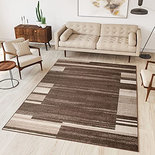 TAPISO Sari Teppich Kurzflor Beige Creme Streifen Vierecke 240 x 330 cm | Geometrisch Modern Design Meliert Verwischt Pflegeleicht Wohnzimmer Schlafzimmer OEKO-TEX