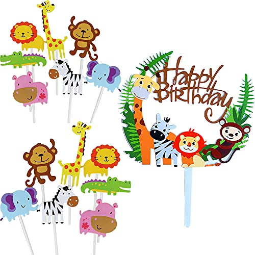 Decoraciones De Pastel De Zoológico, Animal Cupcake Toppers, Decoraciones De Pastel De Cumpleaños De Niño, Suministros De Fiesta De Cumpleaños