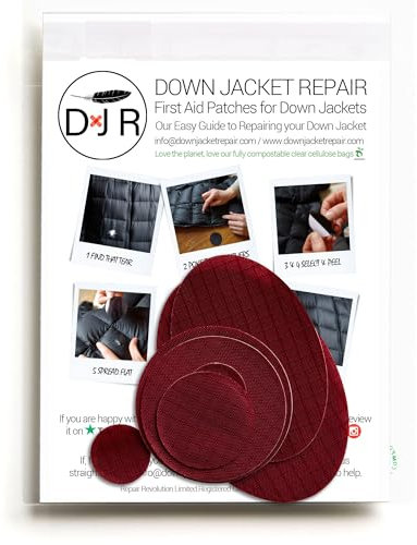 DAUNENJACKEN-REPARATUR-PATCH-SET - Einfach zu verwenden, vorgeschnitten, selbstklebend, wasserdicht, reißfestes zur Reparatur von Kleidung, Schlafsäcken, Zelten und Outdoor-Ausrüstung (Burgund)