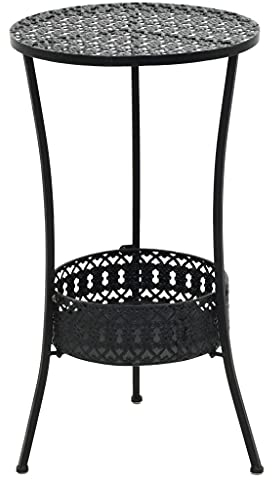 Makastle Vintage-Stil Gartentisch mit 1 unteren Ablage, Balkontisch Garten Beistelltisch Bistrotisch Gartenmöbel, Wetterfester Outdoor Balkon Tisch klein Metall Schwarz Ø40x70cm