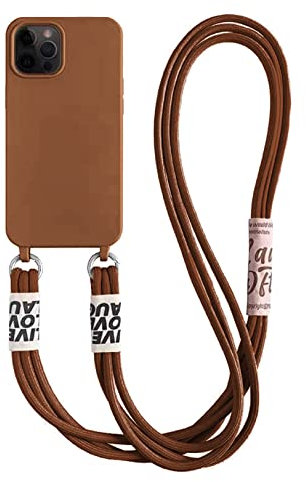 Emlivi Handykette Hülle für iPhone 13 Pro Max Necklace Handyhülle Nylon Schultergurt Liquid Silikon Cover mit Kordel zum Umhängen Schutzhülle mit Stylische Band Case für iPhone 13 Pro Max, Braun