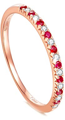 Lieson Anelli Donna Vintage, Anello Donna Fidanzamento Oro Rosa 18K 0.216ct Rosa Rossa Rubino Trapano A File Rotondo Anelli Diamanti Misura 17