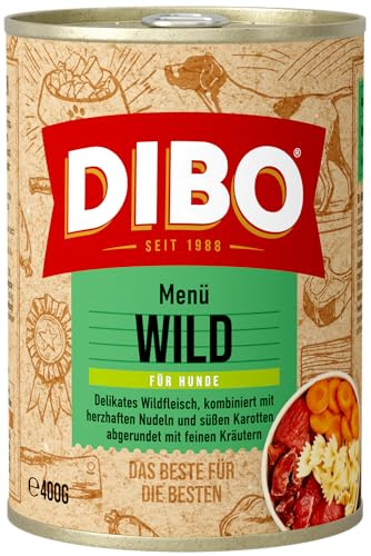 DIBO Menü Wild, 6 x 400g-Dose, Hundefutter, Nassfutterohne Konservierungsstoffe, Reine Fleischdosen aus frischem und natürlichem Fleisch! DIBO-Qualität