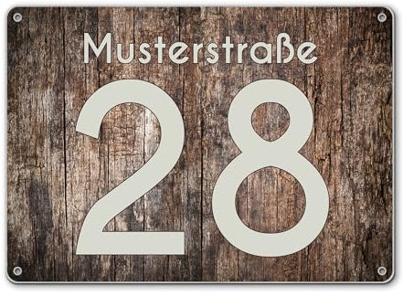 banjado® Hausnummernschild personalisierbar Motiv Altes Holz - Hausschild personalisiert Draußen mit Straßennamen möglich - Hausnummernschild Edelstahl versch. Motive - inkl. Montagematerial