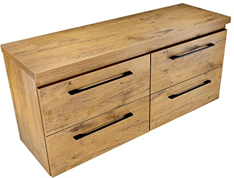 paplinskimoebel Badmöbel GIRONA Badschrank GIRONA 120 x 39 x 51,5 cm, Badkommode x 4 Schubladen, badezimmermöbel Set unterschrank, Bad-Hängeschrank für Zwei Waschbecken, Holzplatte