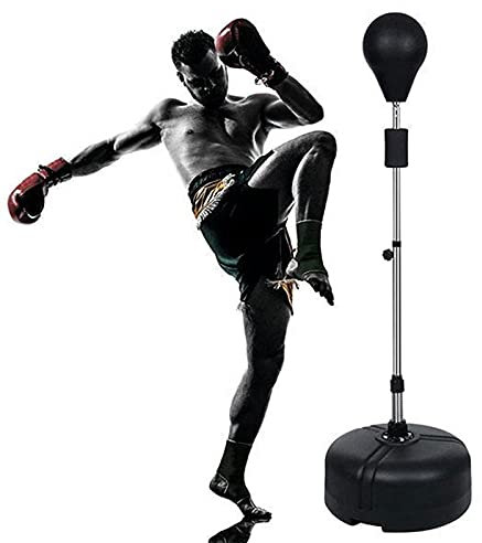 Punchingball mit Standfuß 120-160 cm Höhenverstellbar Standboxsack für Kinder Erwachsene Boxen Training Ständer (Schwarz Boxball, Schwarz Basis)