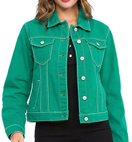 Cipo & Baxx Damen Jacke WJ212 Grün – Stylische Jeansjacke im Casual Streetwear Look mit Knopfleiste & Brusttaschen – Übergangsjacke für Alltag & Freizeit – WJ212 Grün L