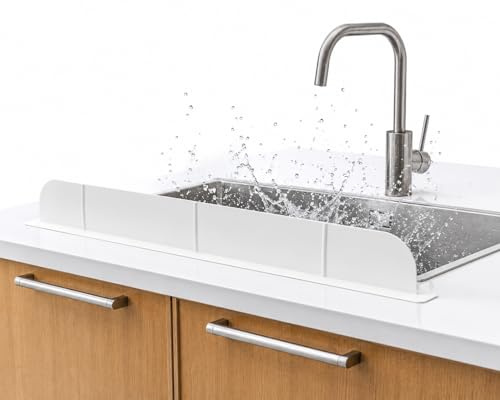 30 inch(75cm) Premium Kitchen Sink Silicone Water Splash Guard SIZE UPGRADE 30 and new package - NO Suction Cups, Ultra Wide 30 - Made in Korea (Ultra Wide Eco White)