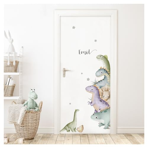 DEKO KINDERZIMMER Türaufkleber Dinosaurier Wandsticker mit Name für Kinderzimmer Tür Sticker Wandtattoo Babyzimmer Wandaufkleber selbstklebend DK1119-04