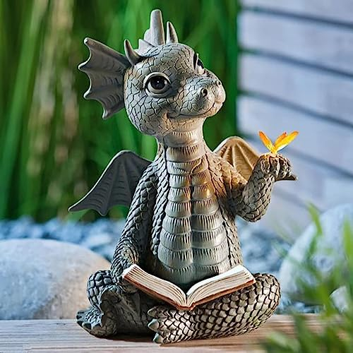 Drachen Gartenfiguren Gartendeko für Draußen,Schöne Hof Drachenskulptur,Kunstharz Drachenskulptur Garten,Drachen Figuren Deko Geschenke für Männer/Frauen/Mama Geburtstag für Garten Deko Zimmer