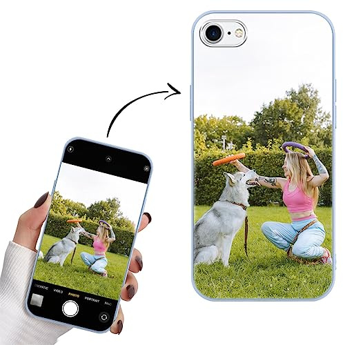 Yoedge Personalisierte Handyhülle für iPhone 8/7 / SE 2022/ SE 2020 Hülle Selbst Gestalten Eigenem Foto Bild Text Personalisiert Case Individuelle Geschenk Schutzhülle Blau Cover für iPhoneSE 3 4,7
