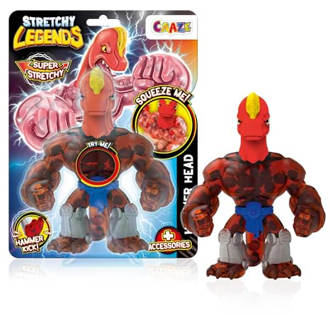 STRETCHY LEGENDS Hammer Head - Elastische Actionfiguren für Kinder, Dehnbare Superhelden Figuren zu Sammeln mit Schleimfüllung