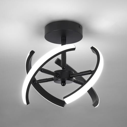 EIDISUNY LED-Deckenleuchte 22W Schwarz Flur Deckenlampe mit 4 Streifen Gebogenes Design Moderne LED-Deckenleuchten Für Flur Büro Schlafzimmer Küche Wohnzimmer Esszimmer – Kaltweißes Licht 6000K