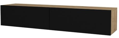 Helloshop26 Meuble TV téléviseur étagères 135 x 31 x 25 cm Effet chêne et Noir 03_0007867