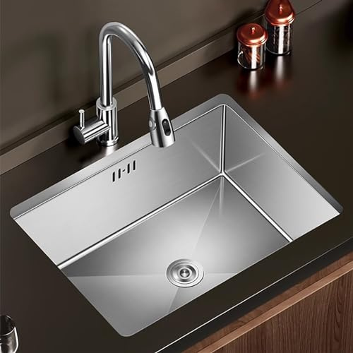 Kitchen sink single sink stainless steel washbasin undercounter mini bar sink set; wear-resistant and scratch-resistant easy to clean, pull-out faucet (Material : 25x40cm(9.84x15.74in))