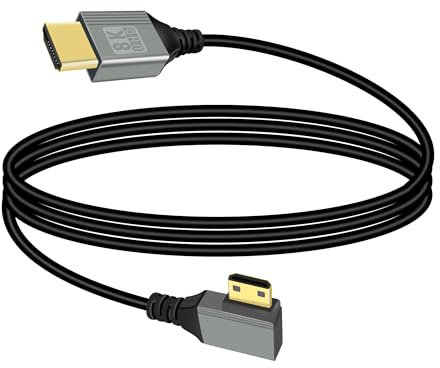 RIIEYOCA Cable Mini HDMI a HDMI 2.1 8K@60Hz 48Gbps con curvatura de 90 grados hacia la izquierda, compatible con ordenadores portátiles, videocámaras, etc. (a la izquierda, 1M)