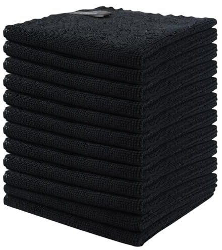 VIVOTE Microfaser Reinigungstuch, Schwarz Putzlappen Spüllappen Küchentücher, Wiederverwendbar Haushalts Putztücher Spültücher Microfaser Küche Putztücher Mehrzweck Staubwischen 25 cm X 25 cm 12 Stück