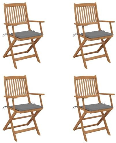 Rantry Klappstühle für den Garten, Holz, Terrassenstühle, Outdoor, Klappstühle, 4 Stück, Kissen aus Massivholz, Akazie, Grau