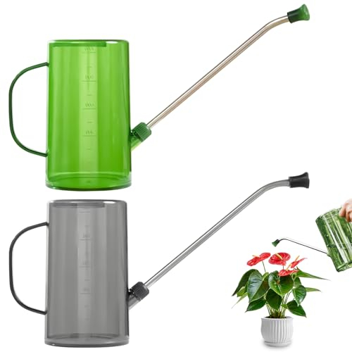 Confezione da 2 annaffiatoio lungo con beccuccio in acciaio inox, annaffiatoio piccolo, annaffiatoio trasparente, annaffiatoio per piante, annaffiatoio da giardino, piante d'appartamento, fiori,