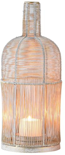 Marrakesch Boho Deko Windlicht Laterne 32cm aus Metall in weiß | Teelichthalter als Tischdeko Wohnzimmer Deko | Kerzenhalter Windlichter Preston als Balkon Terrasse & Garten Aesthetic Gartendeko