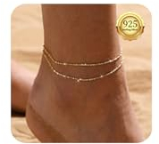 Kenivira Gold Anklets for Women, 18K Dainty Layered Waterproof Adjustable Beach Ankle Bracelets
