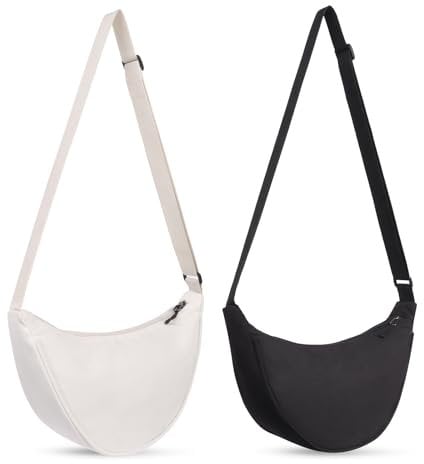 Zercart Borsa a mezzaluna per donne e uomini, borsa a tracolla in nylon a mezzaluna, borsa a tracolla in tinta unita con cerniera e tracolla regolabile, unisex, stile casual, borse a mezzaluna, per