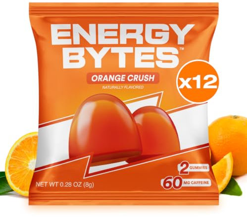 Energy Bytes Koffein Kaugummi | Energiegel-Alternative für Sport wie Laufen & Radfahren | Vegan & zuckerarm | Orange Crush (12 Stück)