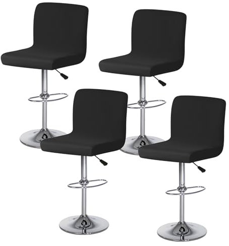 BOUFEIDA 4 Stück Barhocker-Schonbezüge, Bar Stuhlhussen, Barhocker Abdeckungen für kurzen Drehstuhl, Esszimmerstuhl, Rückenlehne, Barhocker, Schwarz