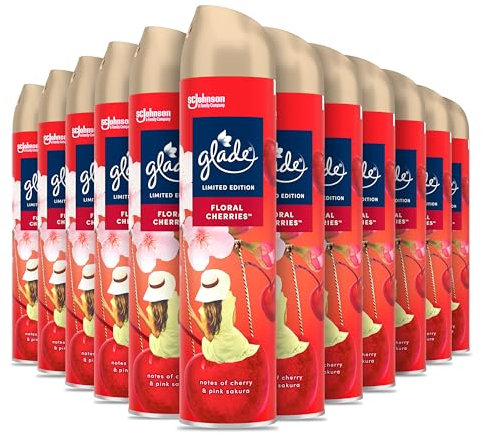 Glade Air Freshener, Aerosol Room Spray and Odour Eliminator, Frosted Floral Cherries, Pack of 12 (12 x 300ml), Packaging May Vary