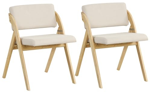 RELAX4LIFE 2er Set Esszimmerstühle, Klappstuhl mit Gummiholzrahmen & Gepolsterter Sitz, Küchenstuhl Klappbar, 48 cm Sitzhöhe, Tragbarer Bürostuhl für Esszimmer Küche Office Events (Natur)