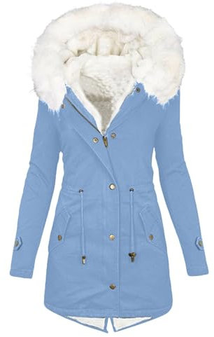 Keepink Winter Coats for Women UK Plus Size 8-22 Ladies Thick Fleece Lined Jackets Full Zip Warm Outdoor Hooded Outerwear Elegant Parka Coat with Fuffly Hood Long Cardigan Overcoat