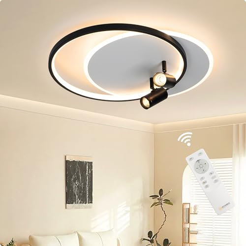 FANLG lampara techo regulable 3000K-6000K,45W Moderno Plafón de Techo con 2 Focos Orientable 330°,lampara techo salon plafon led techo salón dormitorio cocina 50 * 40 * 12cm