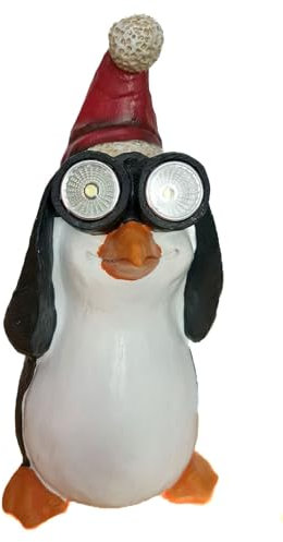 Kremes Schatzkiste Solar LED Augen Weihnachtspinguin 26cm Outdoor Deko Figur mit Solaraugen und Weihnachtsmütze - Gartendeko Beleuchtung bunt - Akku NiMH 1,2V/40mAh Weihnachten
