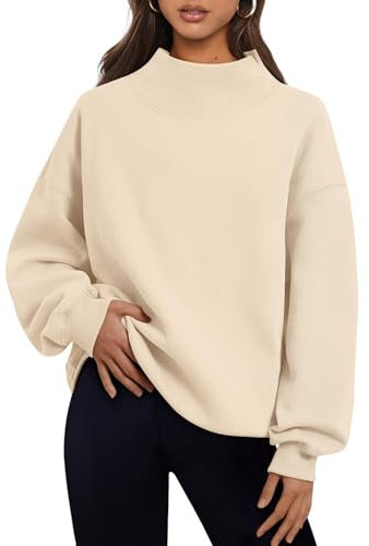 QuyiFa Women's Oversized Mock Neck Sweatshirt,funnel neck sweater women,Slit Mock Neck Oversized Sweatshirt,cowl neck sweatshirts for women. (Apricot,S)