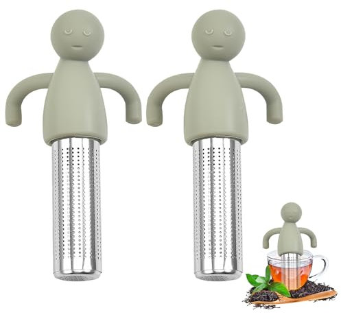 2 Stück Kreativer Humanoider Teesieb, teeei für losen tee, Silikon Tea Strainer, Feinporige Teesieb, Edelstahl Teefilter, Tea Infuser für Teeliebhaber, Freunde und Familie (Grau)