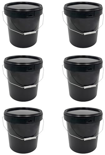 MacFly Seau en plastique avec couvercle - Seau à peinture vide pour la maison, récipients en plastique avec couvercle, récipient hermétique, poubelle non alimentaire (noir, 16 litres - Pack)
