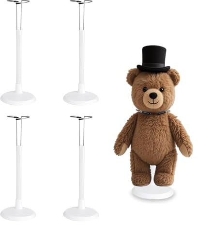 4 Stück Puppenständer Puppenhalter, Verstellbarer Puppenständerhalter Puppen Displayhalter, Puppen Ständer Puppenzubehör Actionfigur Ständer Modell Zubehör für Teddybär Bastelpuppen (20-28cm, Weiß)