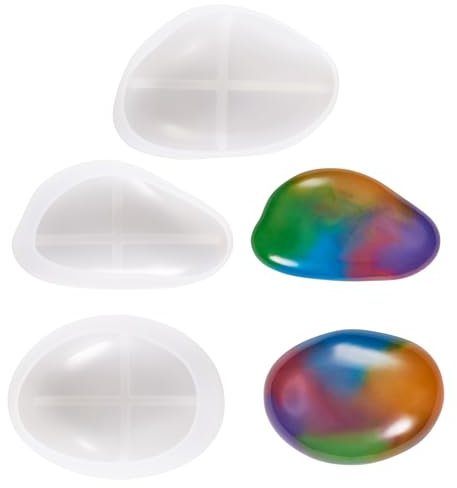 Cheriswelry Lot de 3 moules en silicone ronds en forme de galets ovales à dos plat pour décoration d'intérieur, pâtisserie, mousse, gâteau, bougie, savon