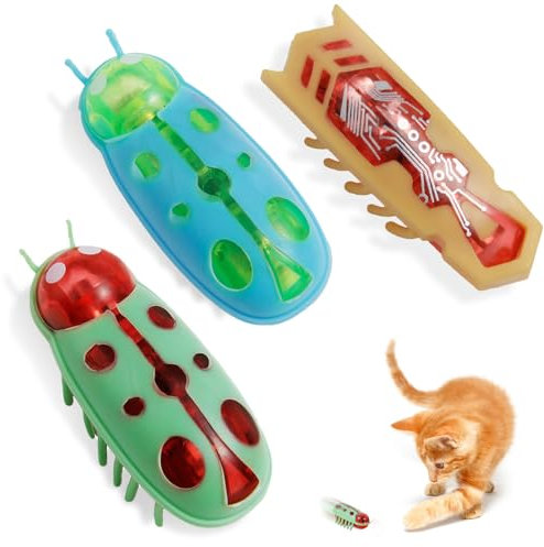 WUIOWPPIC 3 Stück Mini Käfer, Käfer Katzenspielzeug Elektrischer KäferKatzenspielzeug Interaktives Katzenspielzeug Kakerlakak Ersatz Kakerlake Interaktives Haustierspielzeug für Training und Unterhalt