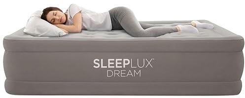 SLEEPLUX Dream Luxury Queen Air Mattress, Built-in Dual Pump, Stays Inflated All Night, 20” Double-High Blow-Up Airbed with Coil Beams, for Guests, RV Camping & Home, 1-Year Warranty