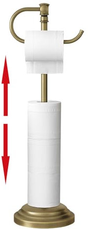 RUMOSE Toilet Paper Holder Stand for Floor,Antique Brass Adjustable (12.4 to 22.8) Bathroom Toilet Tissue Holder, Free Standing Paper Roll Holder with Storage, Stainless Steel