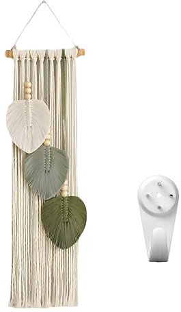 Arazzo Da Parete In Macramè, Macramè Appeso a Parete, Decorazione Da Parete In Macramè, Legno e Foglie Arazzo Appeso Per Camera Da Letto, Soggiorno, Cameretta Dei Bambini, Decorazione Da Parete