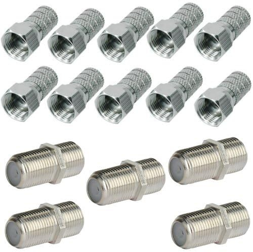 10x F-Stecker 5mm + 5x F-Verbinder Sat Kupplung Buchse/Buchse