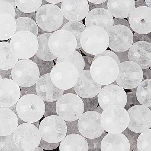 PONABEADIY 1 Box 6MM 120PCS White Natural Jade Round Beads with Holes Gemstone Crystal Polished Stone Smooth Spacer Bead Bulk for Jewellery Making Earrings Bracelets Necklaces Decor DIY Craft Supply