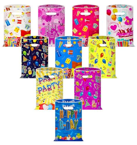 Zikenis 50 Stück Geschenktüten Kindergeburtstag,Cookie Partytüten,Kleine Partytüten,Gift Bags aus Plastik für Geschenke,Süßigkeiten,Kekse,Jungen Kinder Geburtstag Party Tüten für Jungen Mädchen