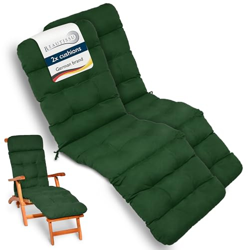 Beautissu 2X Bequeme Liegenauflage Deckchair & Sonnenliegen Gartenliege | 200x50cm Grün 8cm Dicke Polsterung Auflage Sonnenliege Liegestuhl Polster Gartenmöbel Schaumflockenfüllung Flair DC