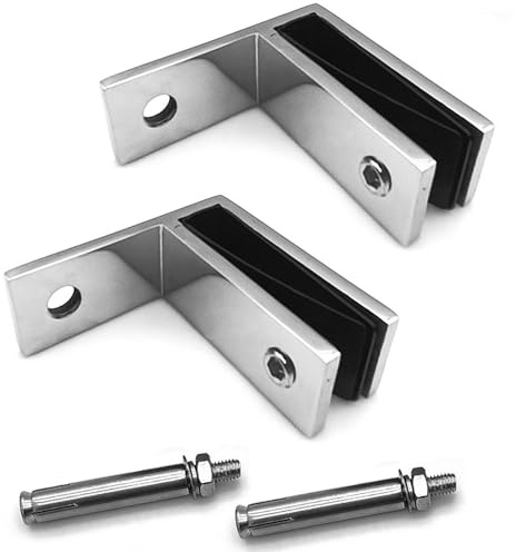 Abrazadera de Pared a Vidrio de 90 Grados de Acero Inoxidable Plateado, Abrazadera de Barandilla, Soportes de Esquina para Barandilla (Panel de Vidrio 10-12mm) para Valla, Balaustrada, Balcón (2