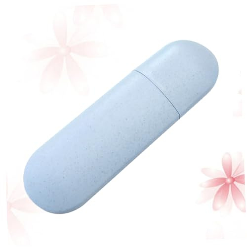 VERDANVERSE Portable Toothbrush and Toothpaste Holder Case Wheat Straw Material with Cover for Travel Camping Business Trips Nordic Blue and Hygienic Storage Container