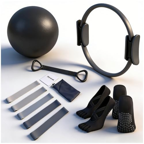 Generisch Pilates Ring Set für Frauen - Enthält Pilates Ring und 25cm Pilates Ball, 5 widerstandsbänder,2 Yoga Anti-Slip Socks& Figure-8 Pilates Band - Pilates Set für zuhause,Yoga Set