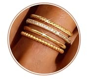 Roheafer 4 Stück Ringe Gold Silber Damen 14K Vergoldet Stapelringe Zirkonia Daumenringe Fingerring Wasserfest Verlobungsring Minimalistische Ringe Promise Ring Größe 49-62